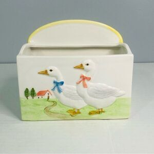 vtg otagiri geese goose pen paper holder organizer farmhouse cottage core ribbon